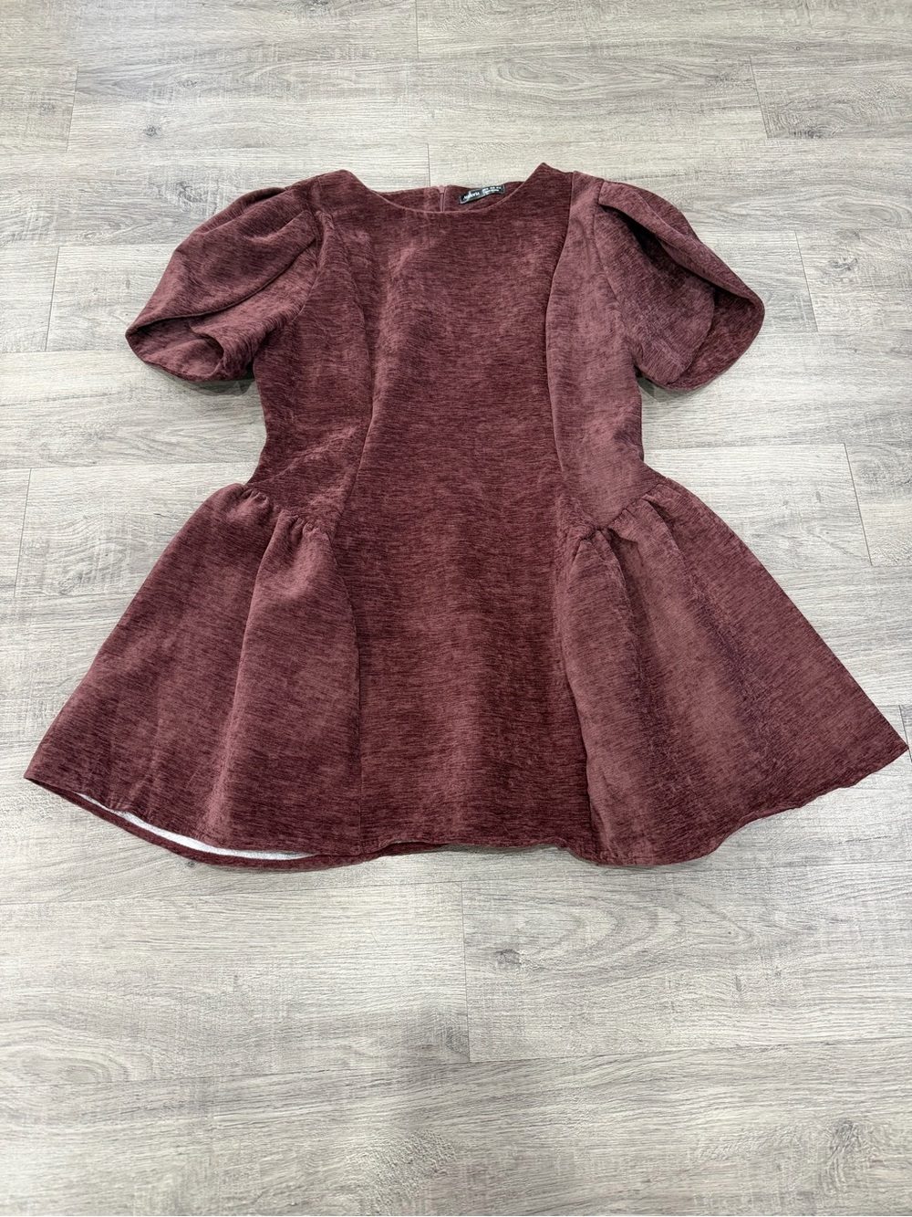 NWOT Velvet Puff-Sleeve Mini Dress in Burgundy